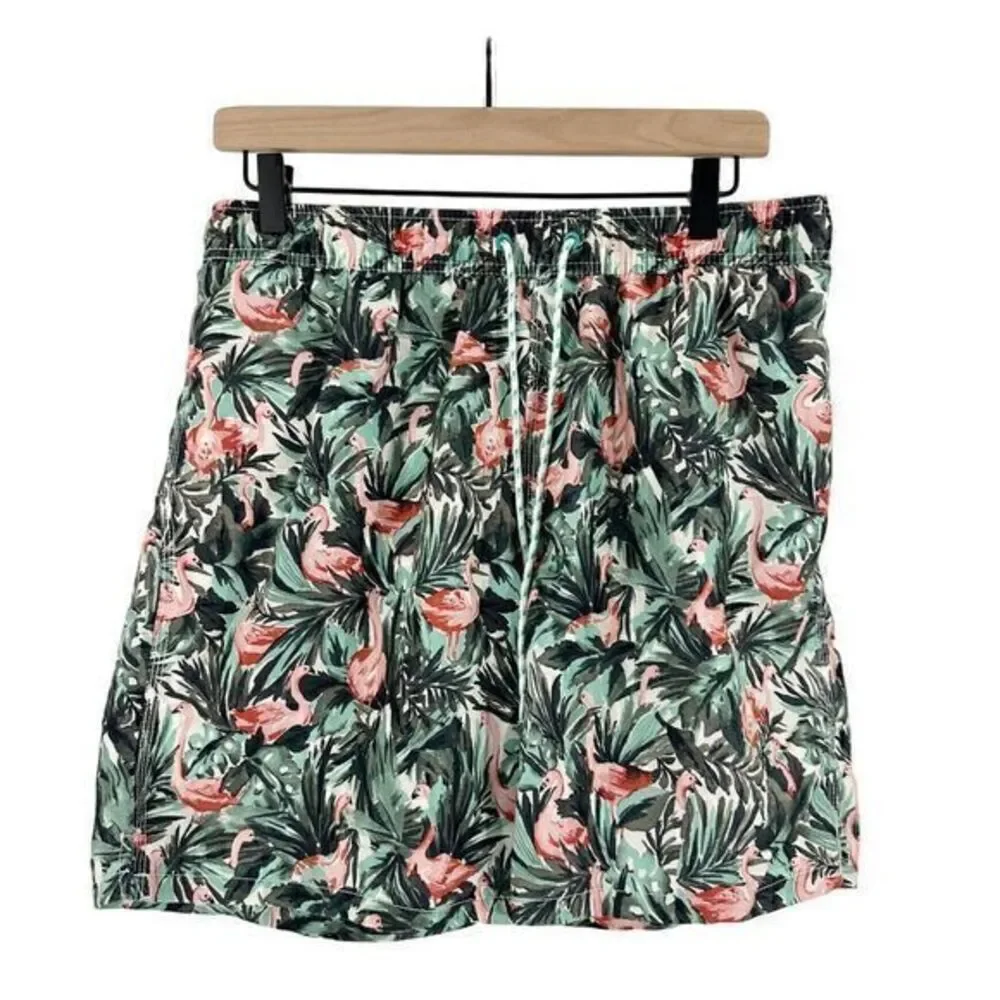 Goodfellow & Co Tropical Flamingo Print Above Knee Swim Trunks‎ Green Size Large